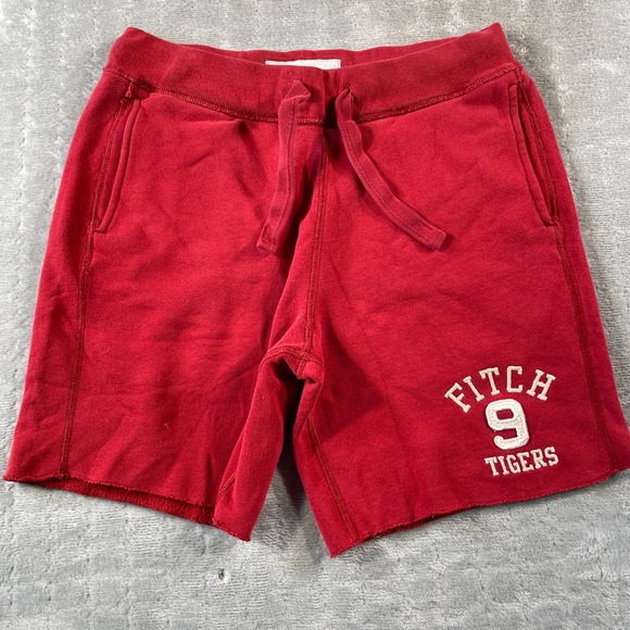 Abercrombie & Fitch  Sweatshorts Mens Small Red 7" Preppy Casal School Fleece - Picture 1 of 9